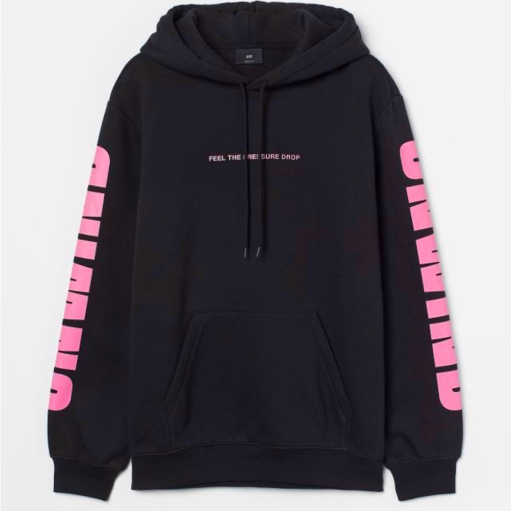 Feel The Pressure Drop Black & Pink Regular Fit Cotton Hoodie H&M Brand New